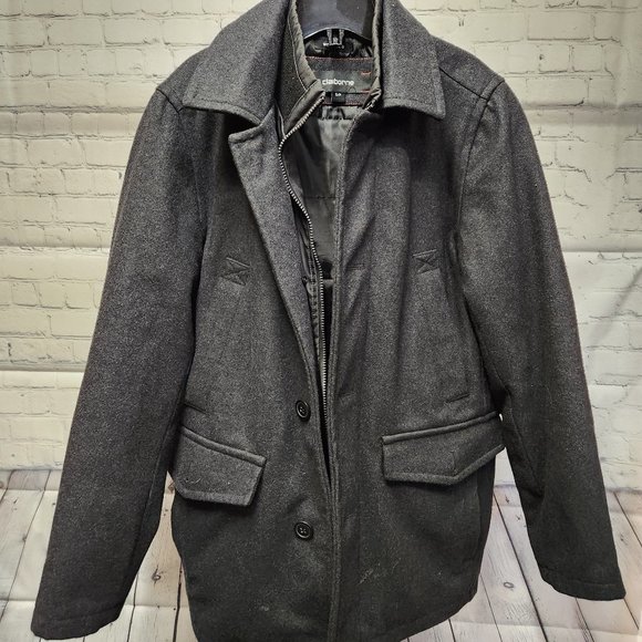 Caliborne Wool Blend Pea Men's Coat Black - Small - Picture 1 of 5